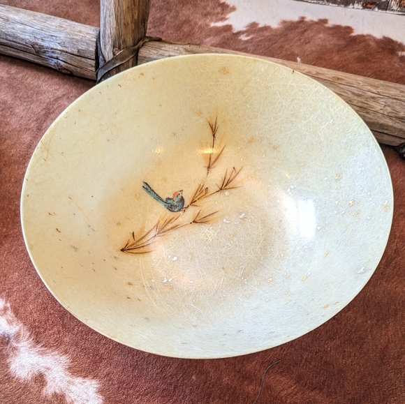 Vintage Mid Century Two Tiered Fiberglass 2 Bowl Set W Bird - Picture 13 of 14